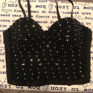 Beaded crop top- black and silver